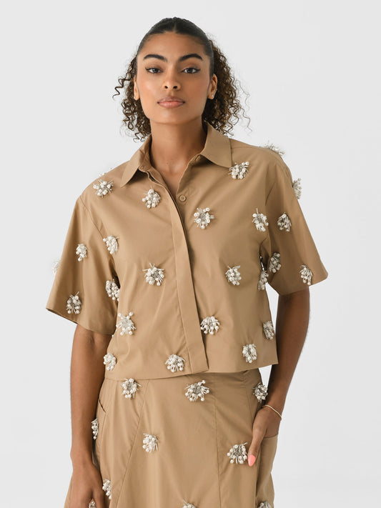 Simkhai Women's Cosmo Embellished Camp Shirt